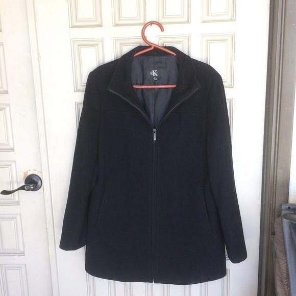 Vintage Calvin Klein Coat Wool/Cashmere Black SzM Womens Pre-Owned - Picture 2 of 8